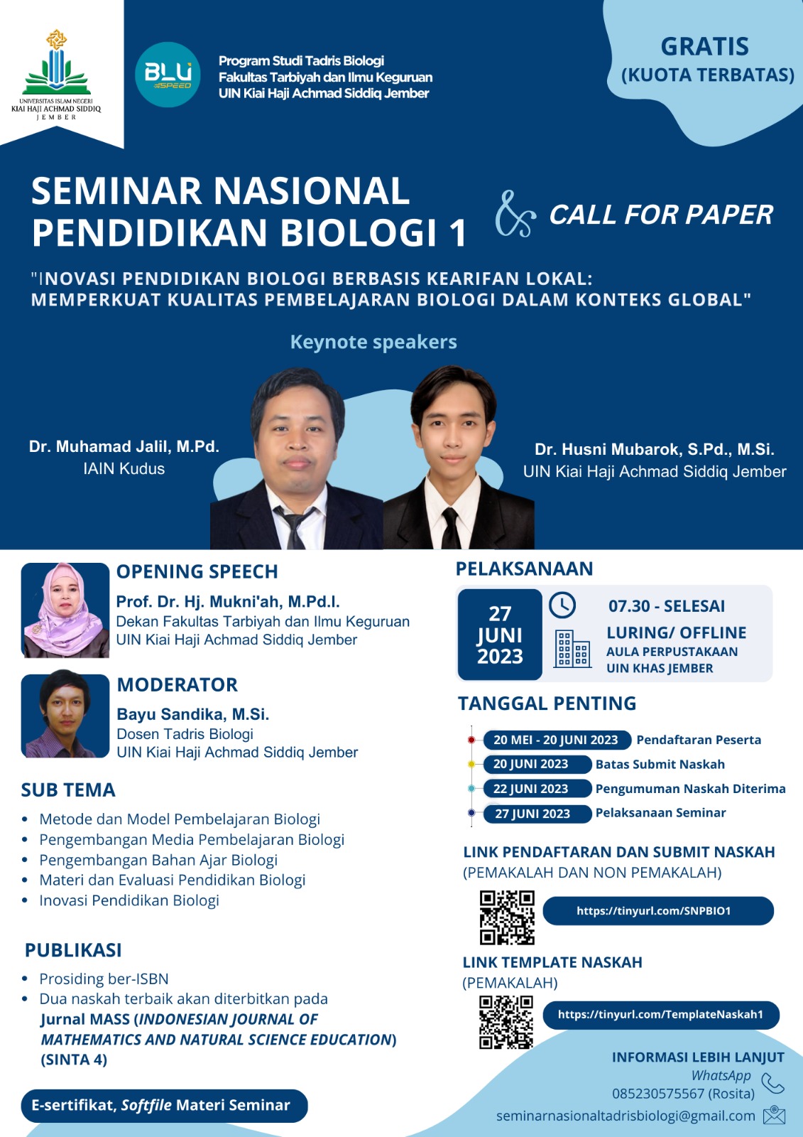Seminar Nasional Pendidikan Biologi 1 Tahun 2023 dan Call for Paper